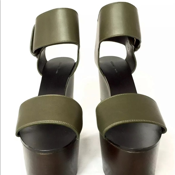 COPY - Celine Two Tone Leather Platform Ankle Strap Wedge Sandals Olive Green 39 - Picture 5 of 12